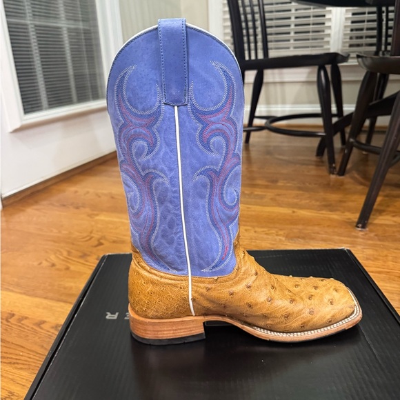 Horsepower Ostrich Men's Western Boots in Tan and Blue. - Picture 6 of 9